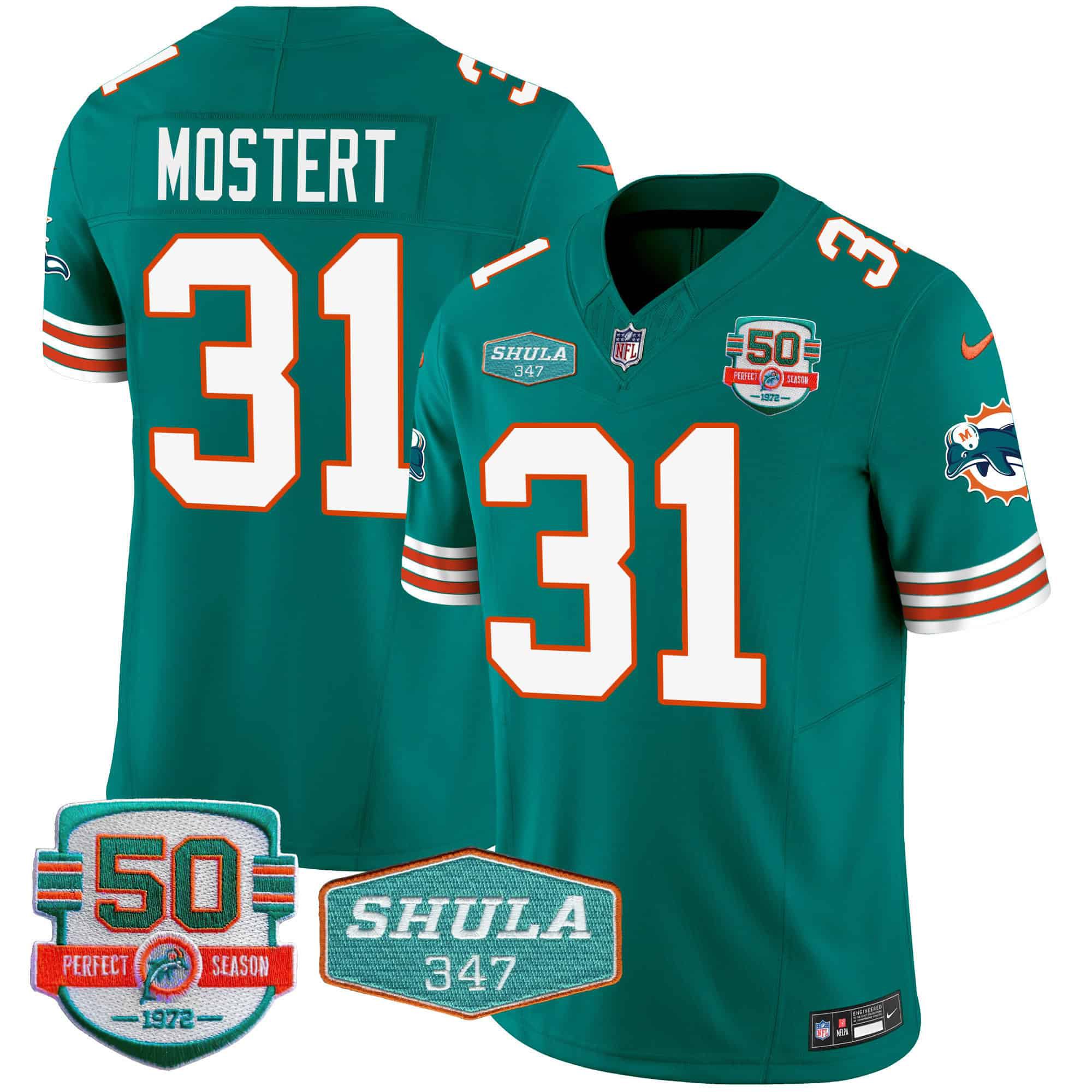 Men Miami Dolphins #31 Mostert Green 2024 Nike Throwback Shula 347 Patch Vapor NFL Jersey style 1->indianapolis colts->NFL Jersey